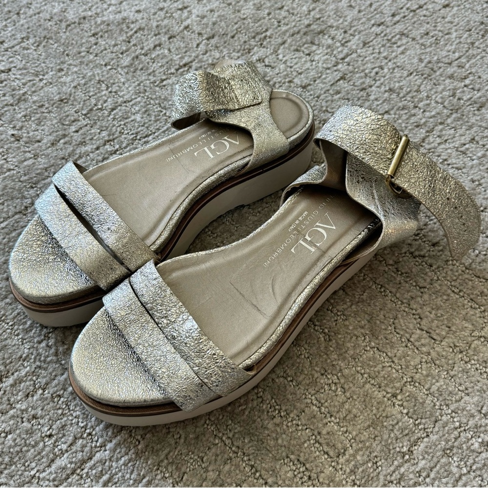 AGL Platform Ankle Quarter Strap Sandal Metallic Silver